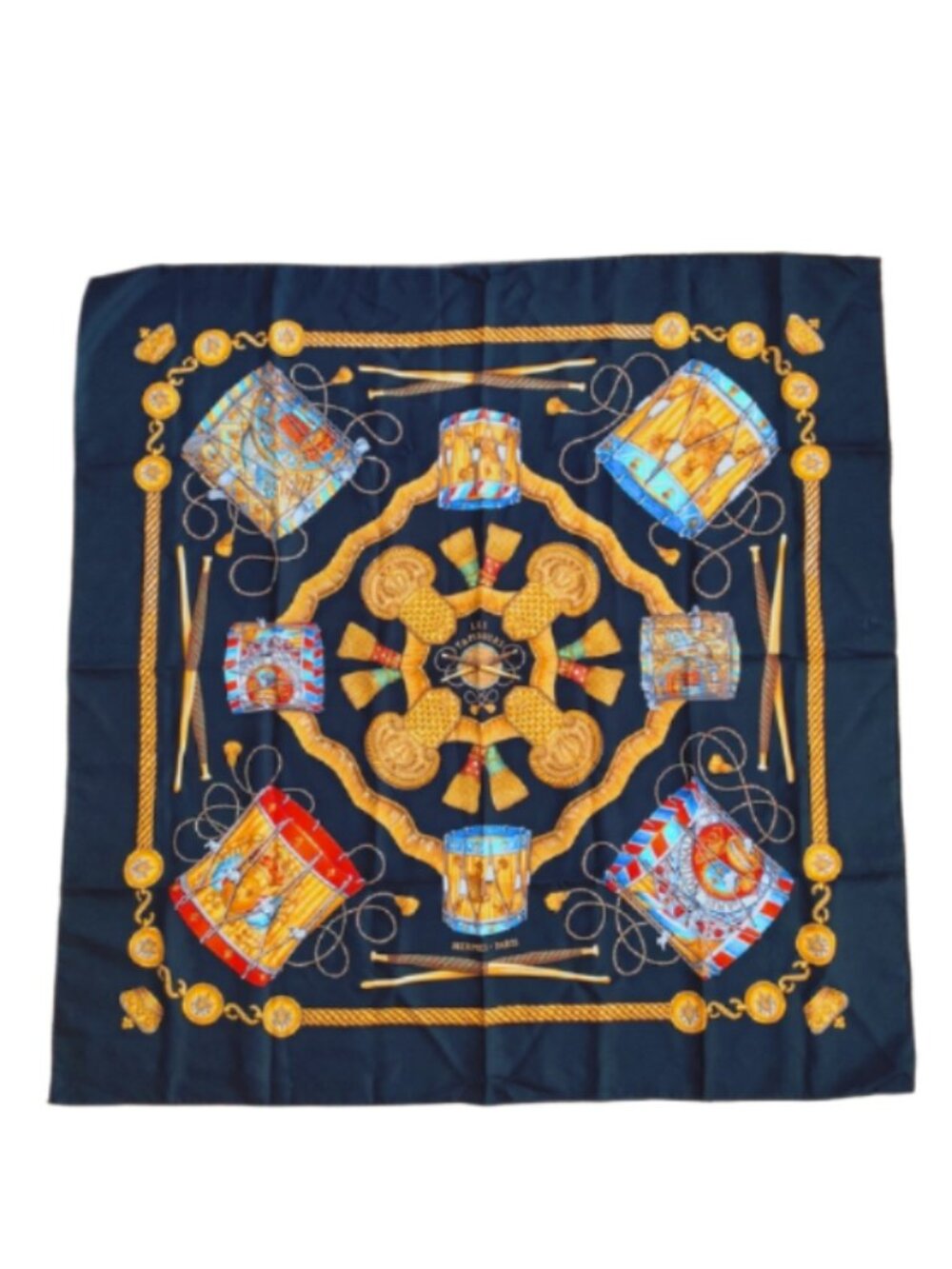 Hermes Les Tambours silk scarf large carre 90 EUC